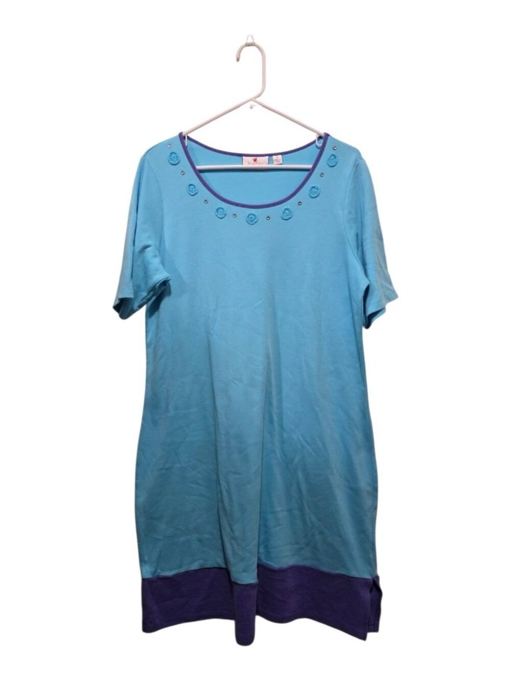 Vintage Quacker Factory Dress Womens Medium Blue Purple Embellished 1990s